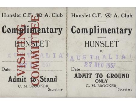 HUNSLET V AUSTRALIA 1937-38 RUGBY LEAGUE TICKET