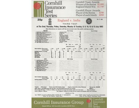 ENGLAND V INDIA 1982 (OVAL) CRICKET SCORECARD