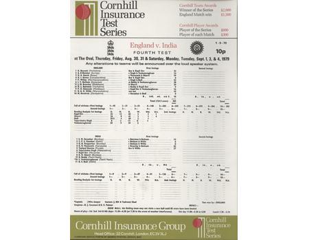 ENGLAND V INDIA 1979 (OVAL) CRICKET SCORECARD