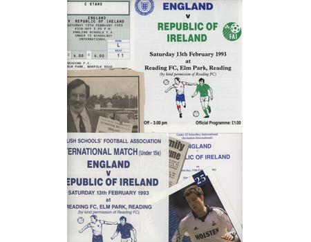 ENGLAND V REPUBLIC OF IRELAND (UNDER 15S) FOOTBALL PROGRAMME 1993