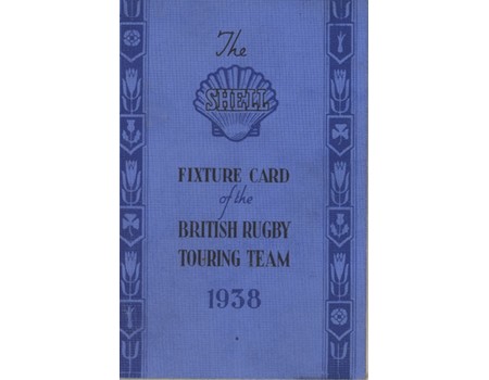 BRITISH LIONS TOUR OF SOUTH AFRICA 1938 FIXTURES CARD