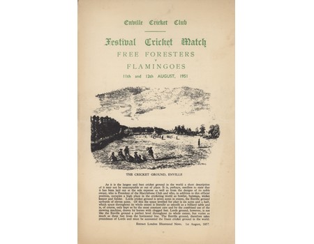 FREE FORESTERS V FLAMINGOES 1951 CRICKET SCORECARD - ENVILLE CRICKET CLUB