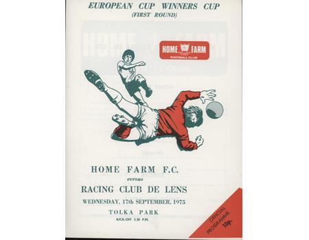 HOME FARM V RACING CLUB DE LENS 1975 (ECWC) FOOTBALL PROGRAMME