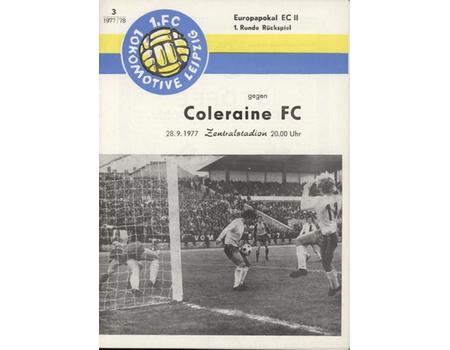 LOKOMOTIVE LEIPZIG V  COLERAINE 1977-78 (ECWC) FOOTBALL PROGRAMME