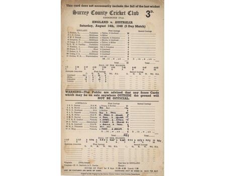 ENGLAND V AUSTRALIA 1948 (BRADMAN