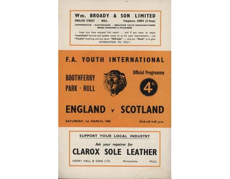 ENGLAND V SCOTLAND (YOUTH INTERNATIONAL) 1957-58 FOOTBALL PROGRAMME - BOOTHFERRY PARK