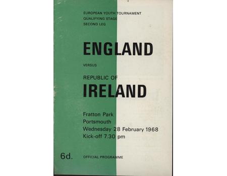 ENGLAND V IRELAND (YOUTH INTERNATIONAL) 1967-68 FOOTBALL PROGRAMME - FRATTON PARK