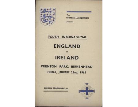 ENGLAND V IRELAND (YOUTH INTERNATIONAL) 1964-65 FOOTBALL PROGRAMME - PRENTON PARK