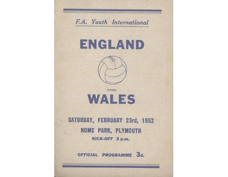 ENGLAND V WALES (YOUTH INTERNATIONAL) 1951-52 FOOTBALL PROGRAMME