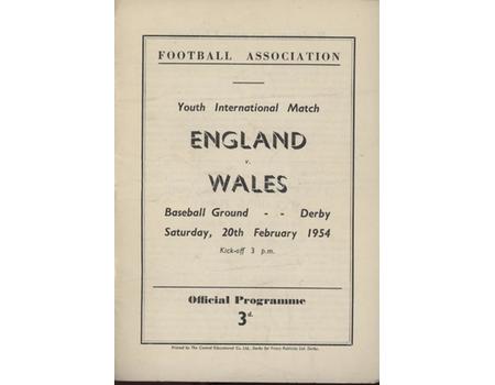 ENGLAND V WALES (YOUTH INTERNATIONAL) 1953-54 FOOTBALL PROGRAMME