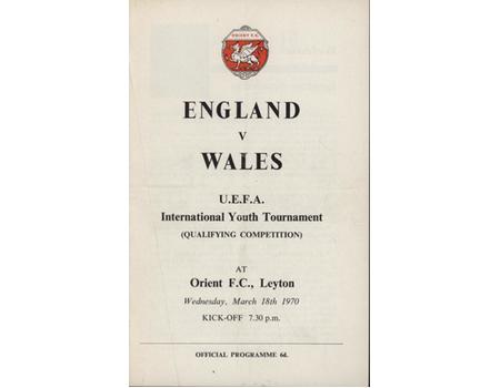 ENGLAND V WALES (YOUTH INTERNATIONAL) 1969-70 FOOTBALL PROGRAMME