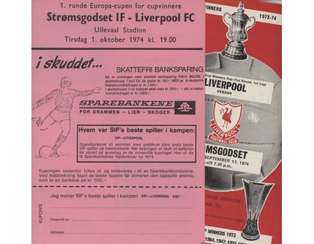 LIVERPOOL V STROMSGODSET 1974-75 (ECWC - BOTH LEGS) FOOTBALL PROGRAMMES