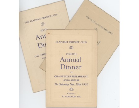 CLAPHAM CRICKET CLUB DINNER MENUS 1930-32 (3 IN TOTAL)