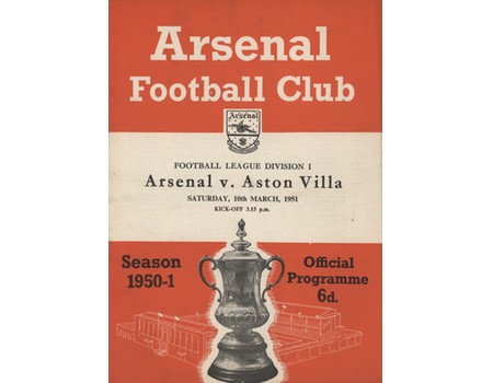 ARSENAL V ASTON VILLA 1950-51 FOOTBALL PROGRAMME