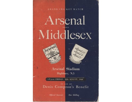 ARSENAL FC V MIDDLESEX CCC: 1949 CRICKET PROGRAMME (DENIS COMPTON BENEFIT)