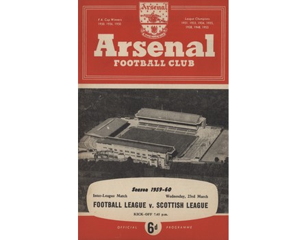 FOOTBALL LEAGUE V SCOTTISH LEAGUE 1959-60 (HIGHBURY) FOOTBALL PROGRAMME