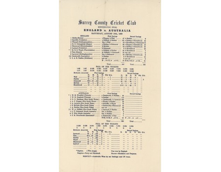 ENGLAND V AUSTRALIA 1930 (5TH TEST) CRICKET SILK SCORECARD