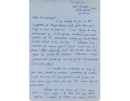 BRIAN BASSANO 1975 HANDWRITTEN  CRICKET LETTER