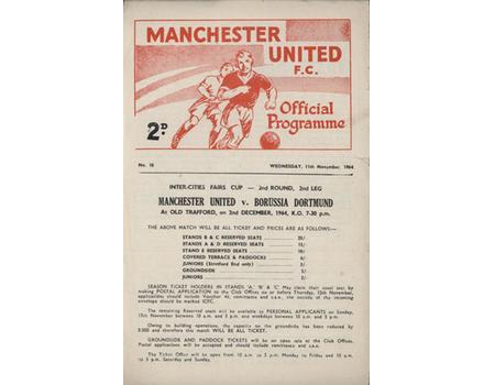 MANCHESTER UNITED YOUTH V ENGLAND YOUTH 1964-65  FOOTBALL PROGRAMME