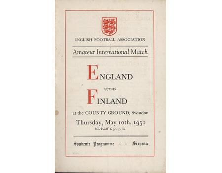 ENGLAND V FINLAND (AMATEUR INTERNATIONAL) 1950-51 FOOTBALL PROGRAMME