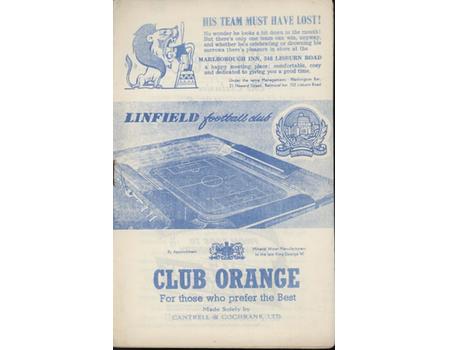 LINFIELD V BANGOR 1959-60 FOOTBALL PROGRAMME