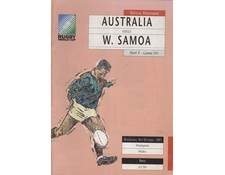 AUSTRALIA V WESTERN SAMOA 1991 WORLD CUP RUGBY PROGRAMME