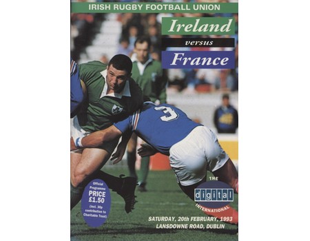 IRELAND V FRANCE 1993 RUGBY PROGRAMME