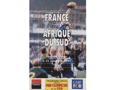 FRANCE V SOUTH AFRICA 1997 RUGBY UNION PROGRAMME