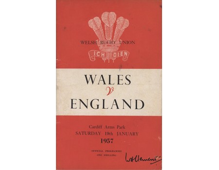 WALES V ENGLAND 1957 RUGBY PROGRAMME (ENGLAND GRAND SLAM SEASON)