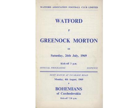 WATFORD V GREENOCK MORTON (FRIENDLY MATCH) 1969-70 FOOTBALL PROGRAMME