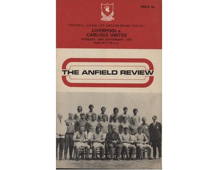 LIVERPOOL V CARLISLE UNITED (LEAGUE CUP 2ND ROUND REPLAY) 1972-73 FOOTBALL PROGRAMME