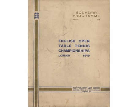 ENGLISH OPEN TABLE TENNIS CHAMPIONSHIPS - SOUVENIR PROGRAMME 1949