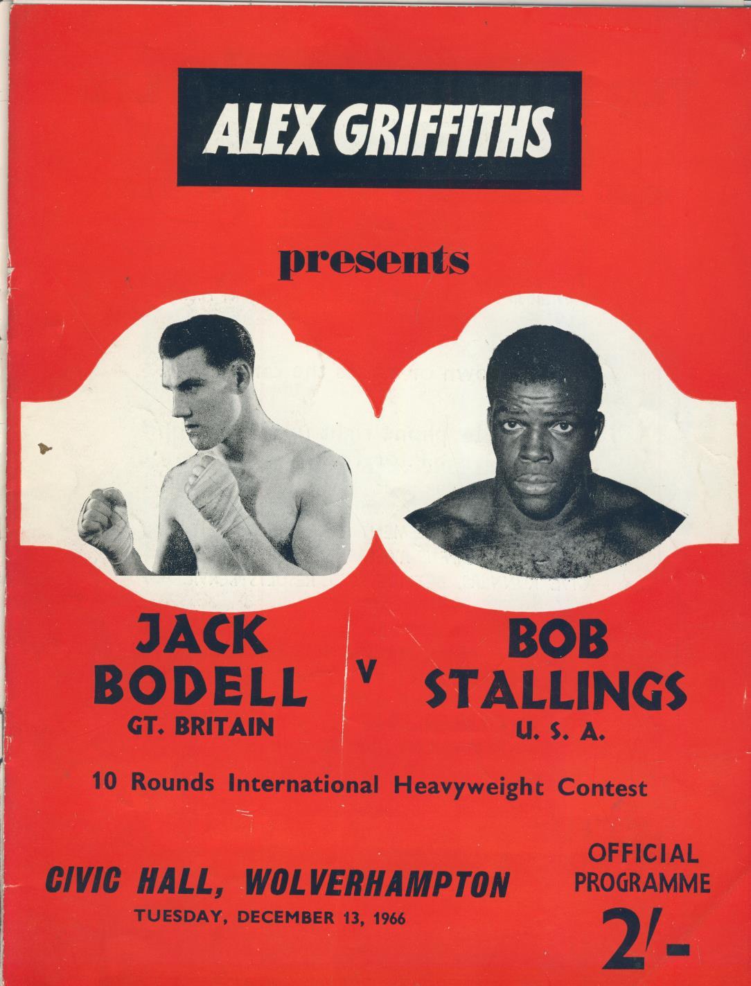 JACK BODELL V BOB STALLINGS 1966 BOXING PROGRAMME - Boxing programmes ...