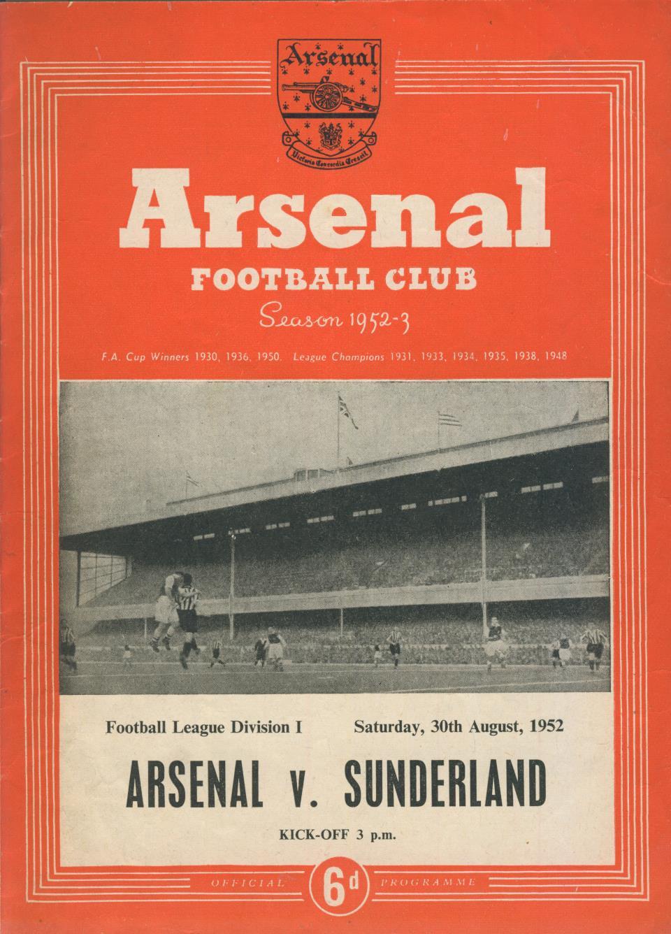 ARSENAL V SUNDERLAND 1952-53 FOOTBALL PROGRAMME - Domestic League ...