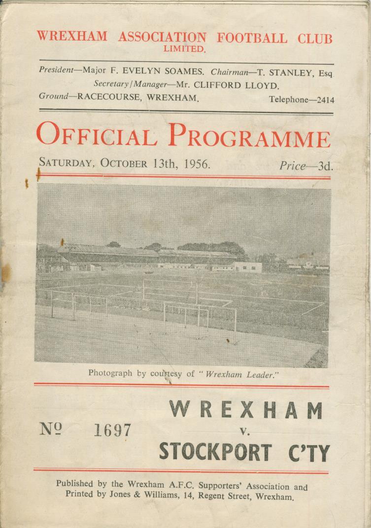 WREXHAM V STOCKPORT COUNTY 195657 FOOTBALL PROGRAMME Football