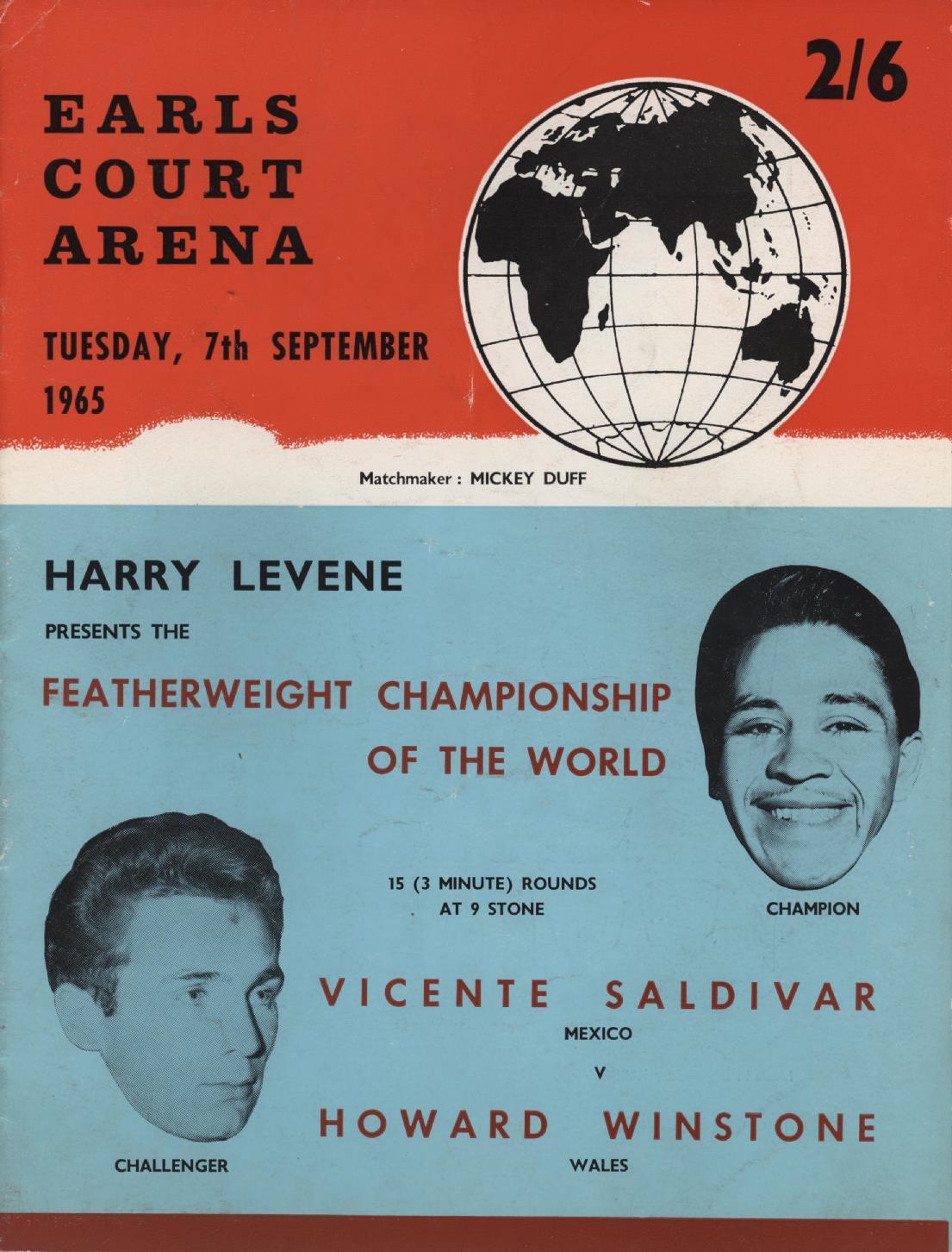 Vicente Saldivar V Howard Winstone 1965 Boxing Programme Boxing Programmes