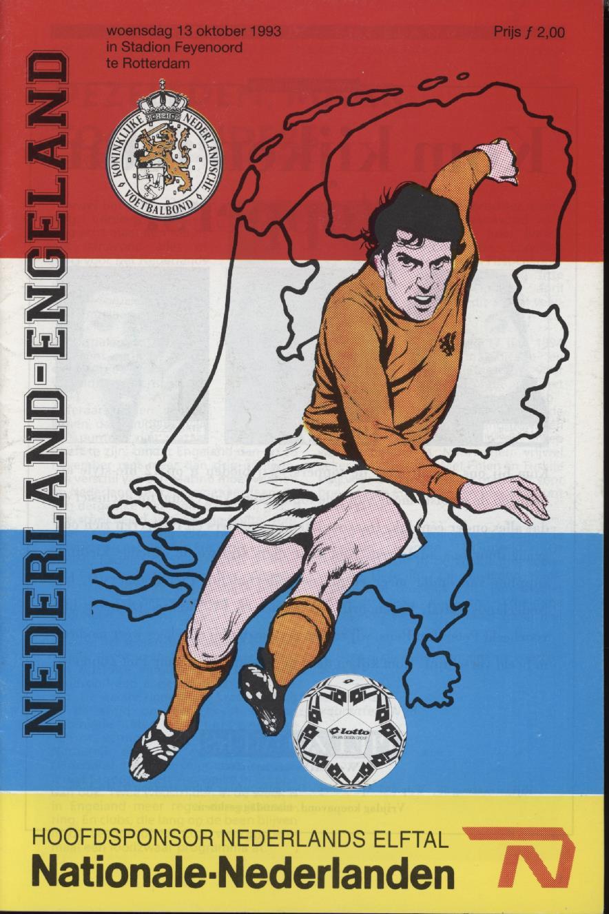 HOLLAND V ENGLAND 1993 FOOTBALL PROGRAMME - International Football ...