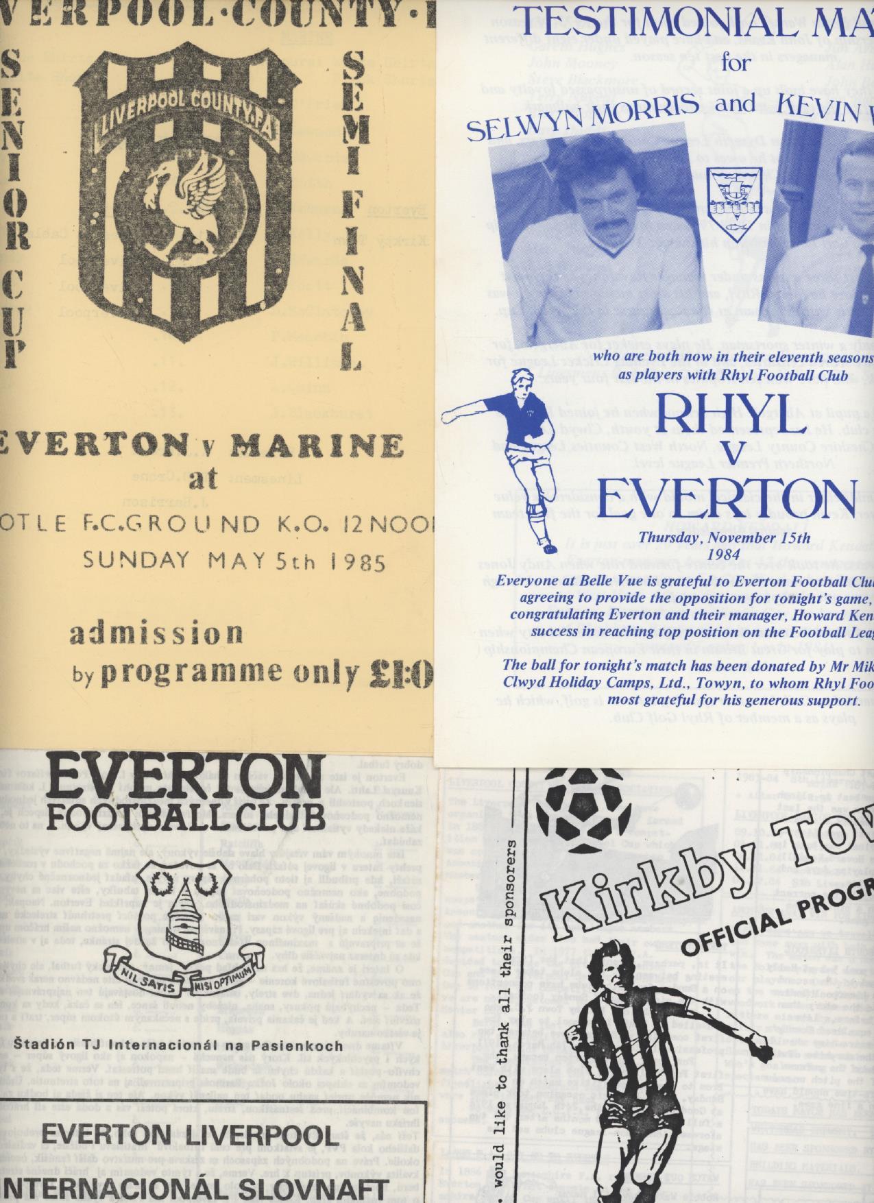 Everton 1984-85 Football Programmes - V Inter Bratislava, Rhyl, Kirkby 