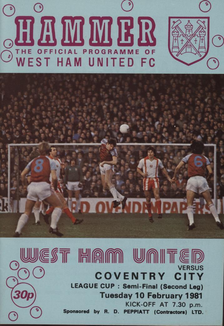WEST HAM UNITED V COVENTRY CITY 1981 (LEAGUE CUP SEMI-FINAL) FOOTBALL ...
